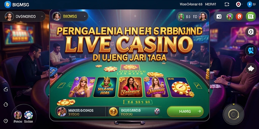 Screenshot menampilkan dealer yang berinteraksi dengan pemain di permainan Live Casino.