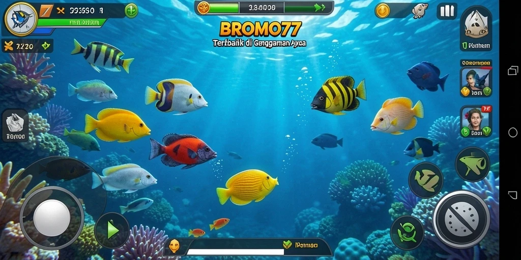 Tampilan gameplay BROMO77 yang seru dengan ikan beragam.