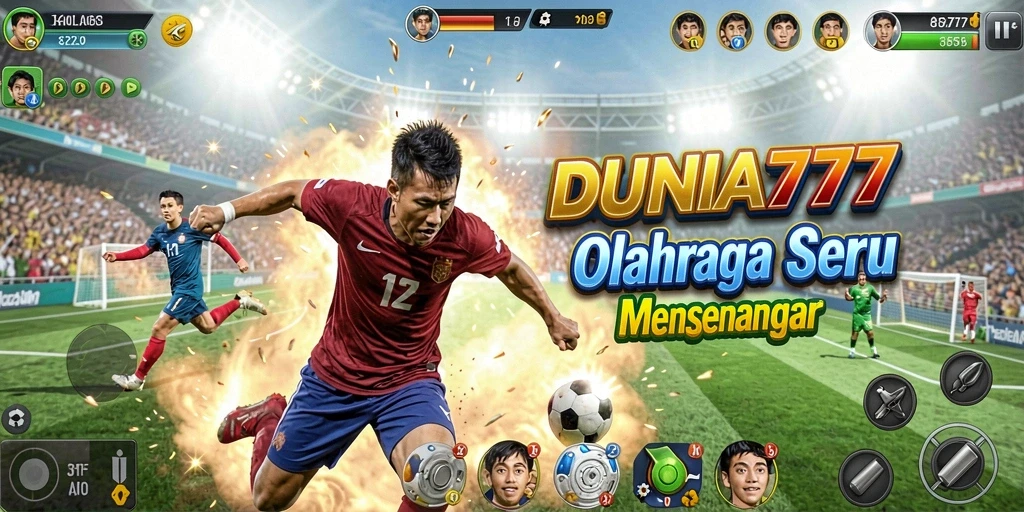 Screenshot gameplay DUNIA777 menampilkan pertandingan sepak bola yang intens.