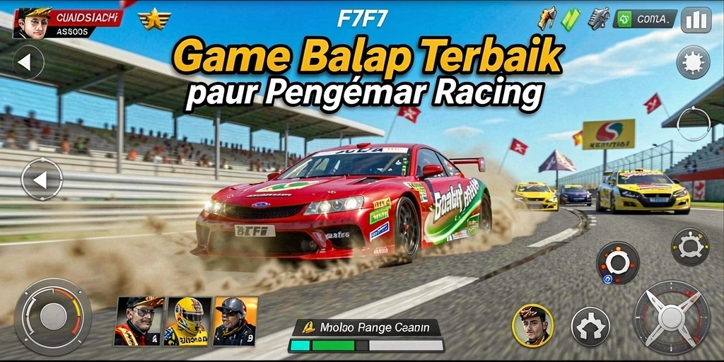 Screenshot gameplay F7F7 menampilkan aksi balapan yang mendebarkan.