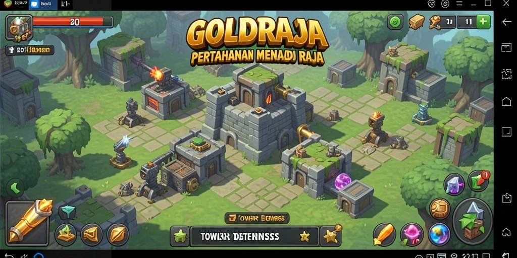 Screenshot utama GOLDRAJA menampilkan aksi seru gameplay Tower Defense.