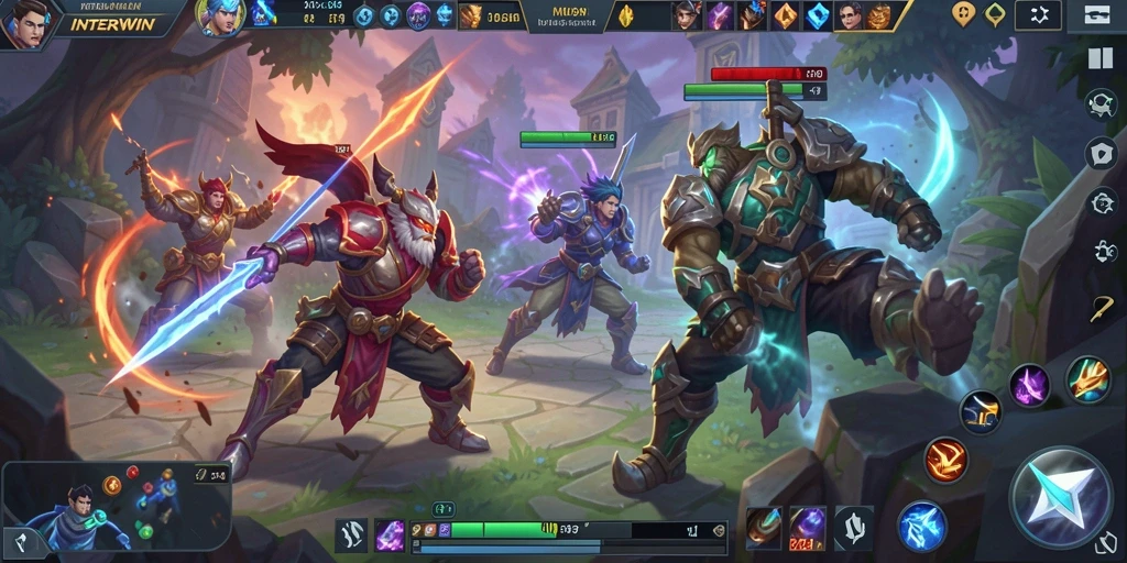 Tampilan gameplay yang mendebarkan di INTERWIN dengan pertarungan antar tim.