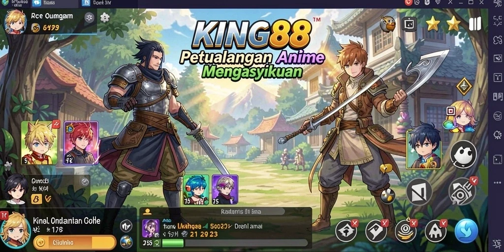 Tampilan gameplay KING88 yang menampilkan karakter anime beraksi.