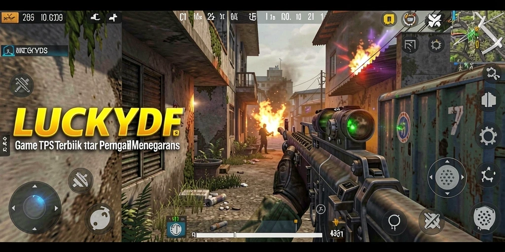 Screenshot gameplay LUCKYDF menunjukkan pertempuran seru dalam TPS.