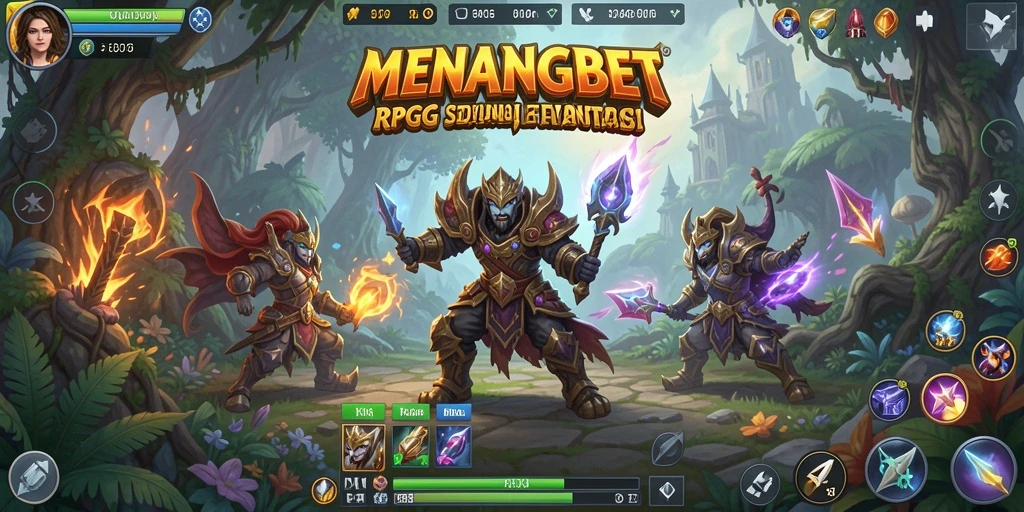 Gameplay seru MENANGBET dengan karakter dan monster epik.