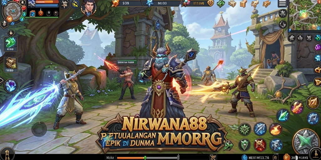 Screenshot NIRWANA88 menampilkan pertarungan epik antara pemain dalam setting dunia fantasi.