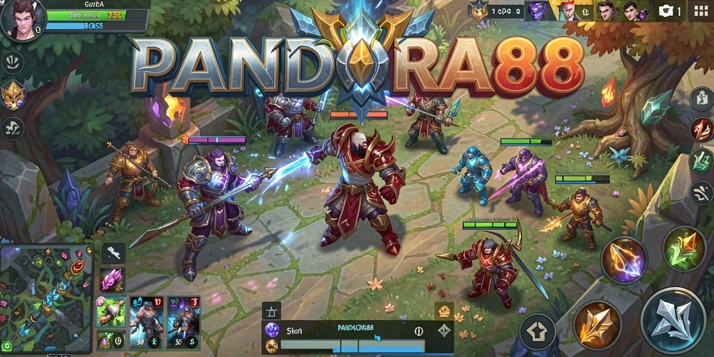 Screenshot utama PANDORA88 menampilkan aksi seru di arena MOBA.