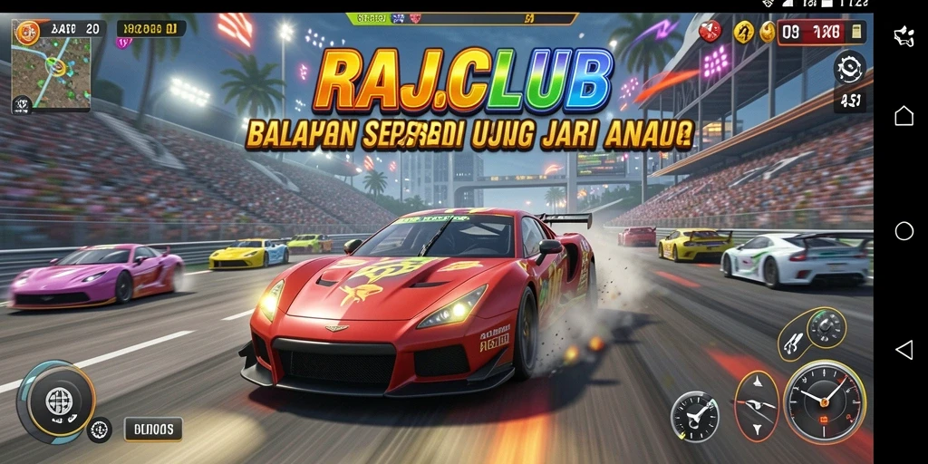 Tampilan gameplay balapan seru di RAJACLUB dengan grafis memukau.