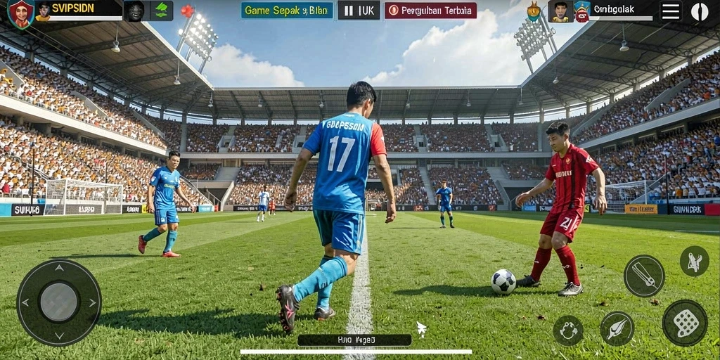 Tangkapan layar menunjukkan aksi mendebarkan dalam permainan sepak bola.